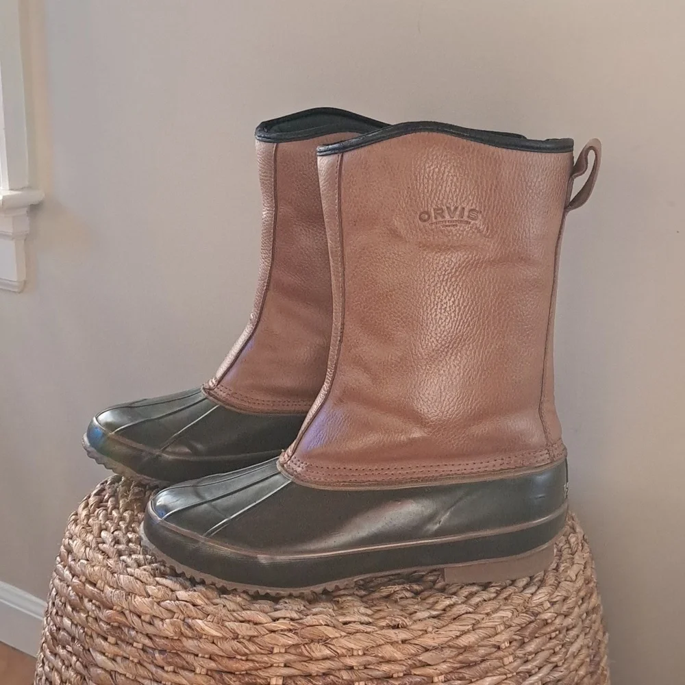 Orvis Mens Vintage Insulated/Waterproof Duck Boots Brown Leather/Rubber Zipper 9